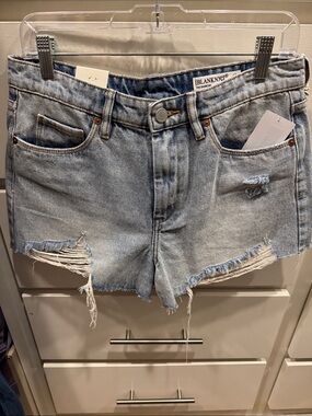 Blank NYC Washed Light Blue Distressed Denim Cutoff Shorts
